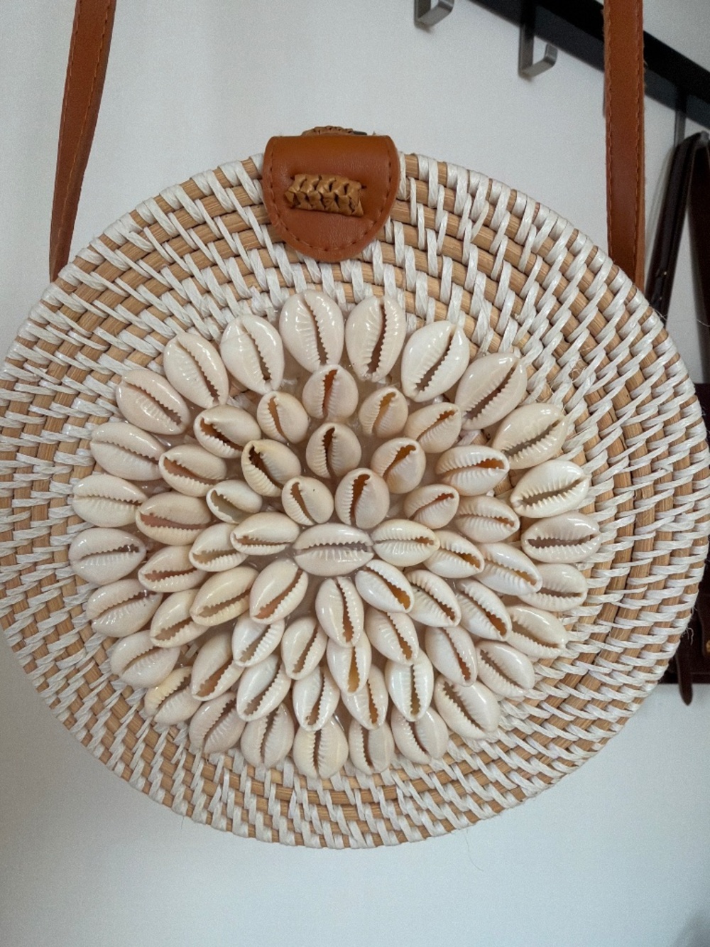 Boho Round Rattan Cowrie Shell Crossbody Bag
